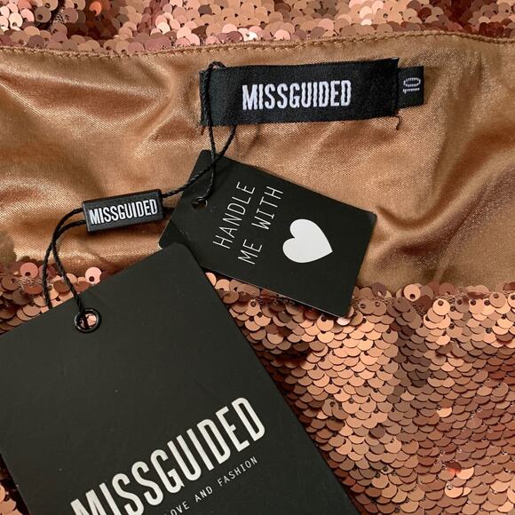 Y2K Futuristic Sequin Bodycon Mini Skirt Women's Size 6 Rose Gold Side Zip NEW - Picture 4 of 7